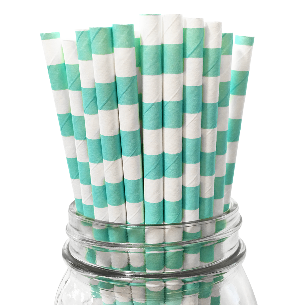 Aqua Rugby Striped 25pc Paper Straws