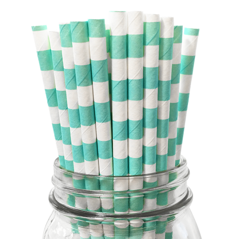 Aqua Rugby Striped 25pc Paper Straws.