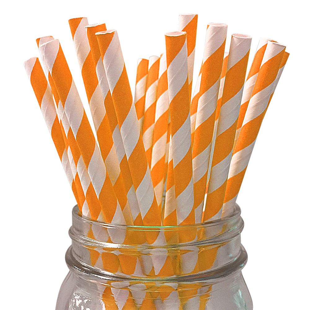 Bubblegum Pink and Orange Striped 25pc Paper Straws