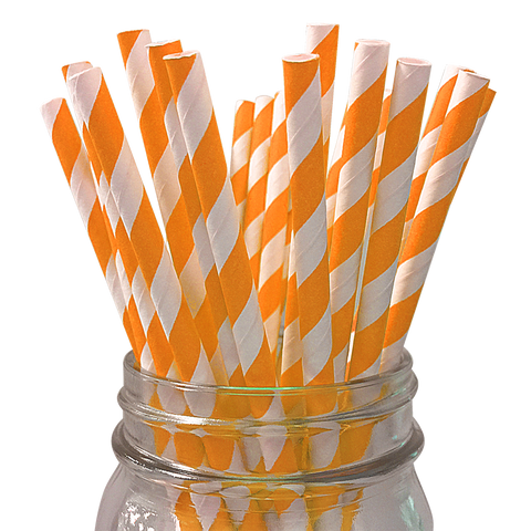 Bright Orange Striped 25pc Paper Straws.