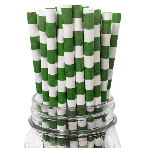 Dark Green Rugby Striped 25pc Paper Straws.