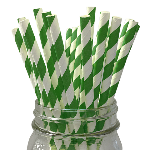Dark Green Striped 25pc Paper Straws.