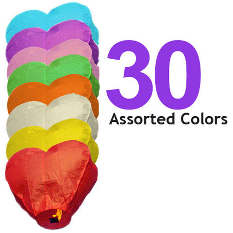 30 Assorted Color Heart Sky Lanterns.