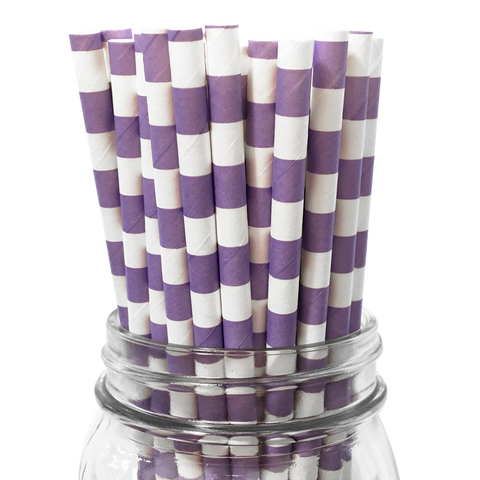 Lavender Rugby Striped 25pc Paper Straws.