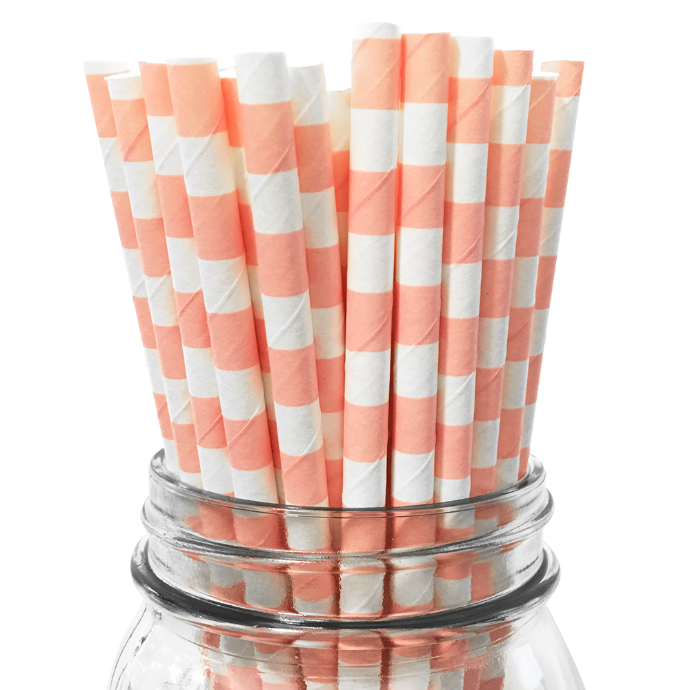 Light Pink Rugby Striped 25pc Paper Straws