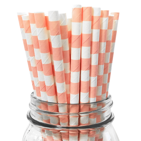 Light Pink Rugby Striped 25pc Paper Straws.