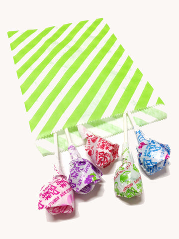 Lime Green Striped 20pc Paper Favor Bags.