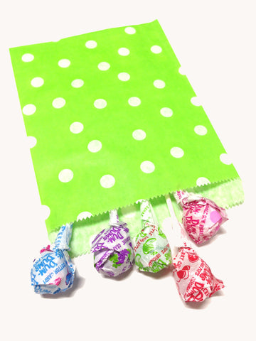 Lime Green Polka Dots 20pc Paper Favor Bags.