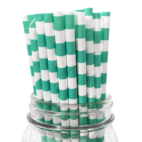 Mint Rugby Striped 25pc Paper Straws.