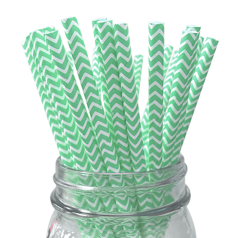 Mint Chevron Striped 25pc Paper Straws.