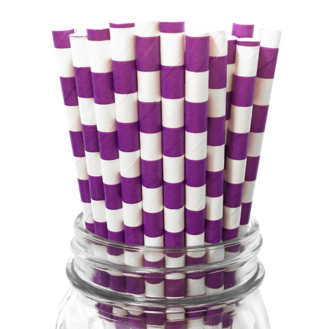 Purple Rugby Striped 25pc Paper Straws.