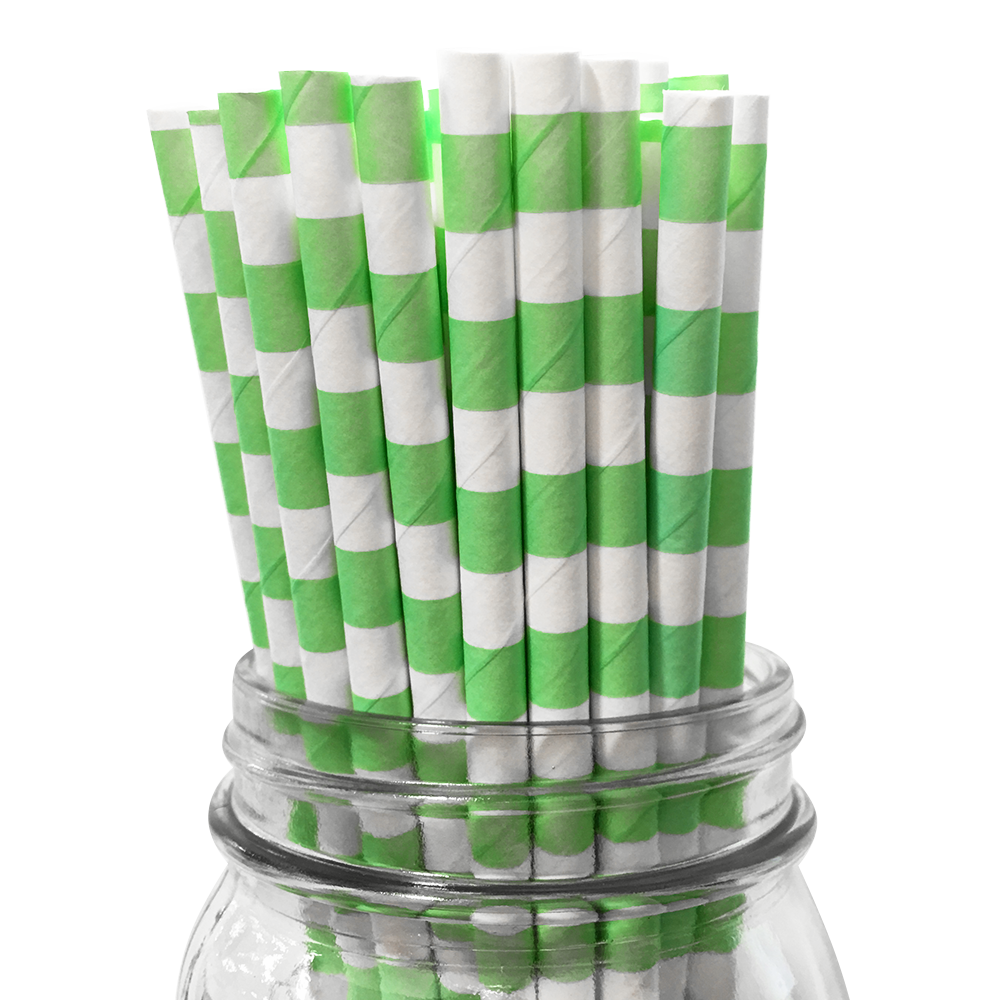 Spring Green Rugby Striped 25pc Paper Straws