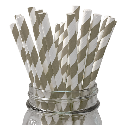 Taupe Striped 25pc Paper Straws.