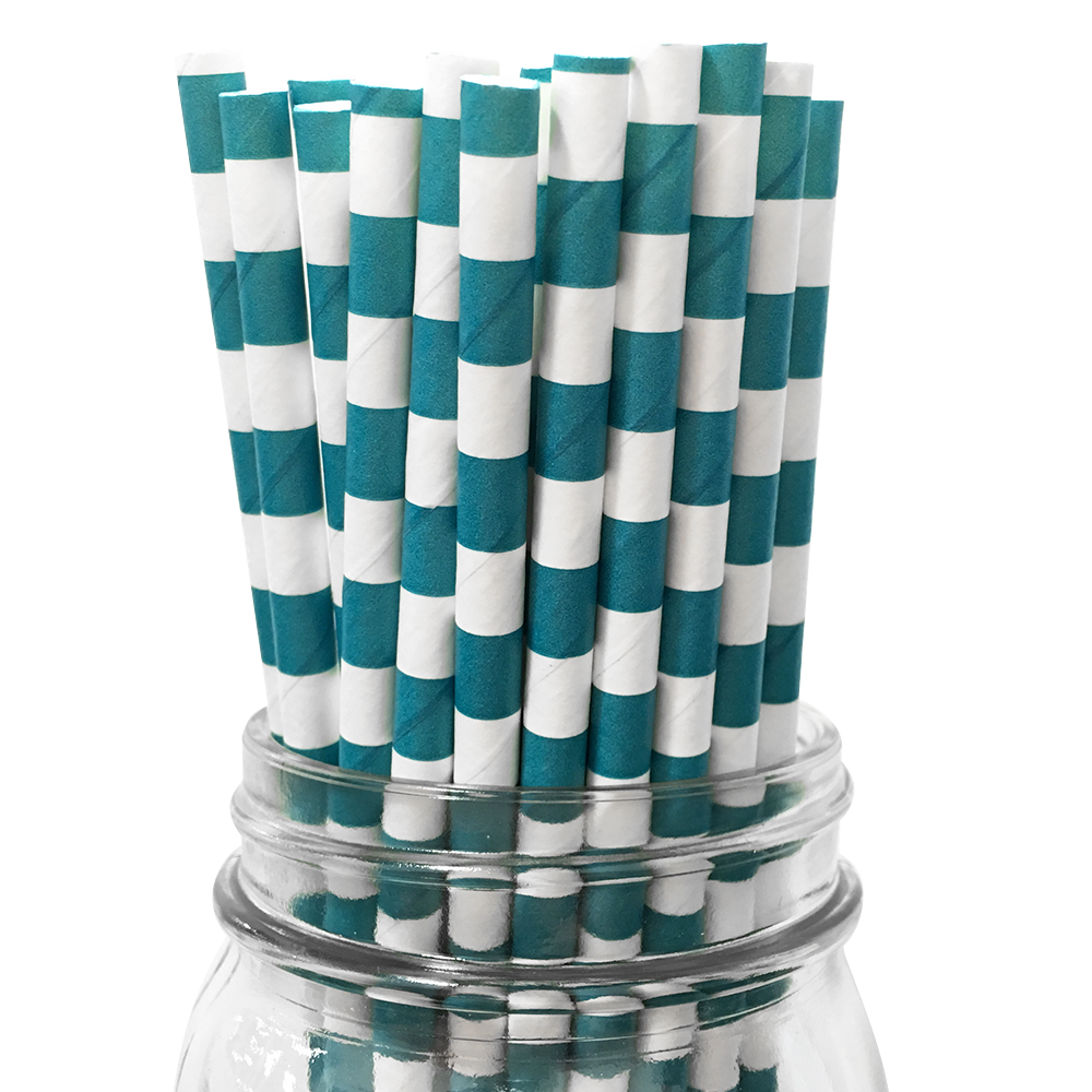 Turquoise Rugby Striped 25pc Paper Straws
