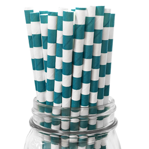 Turquoise Rugby Striped 25pc Paper Straws.