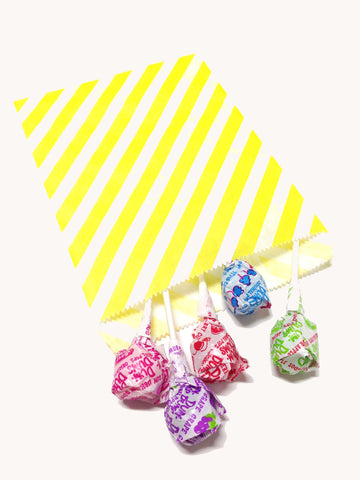 Yellow Striped 20pc Paper Favor Bags.